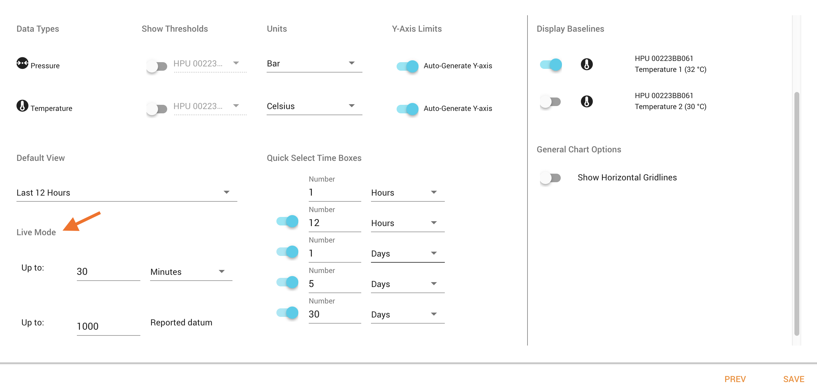 Complex Chart Configuration - Live Mode settings