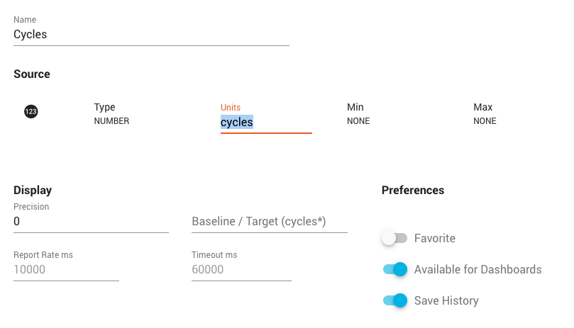 Users can specify a custom unit for Number and String signal data types.