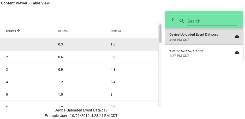 Table viewer mode showing a csv file content as a table.