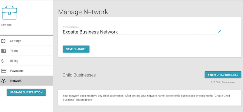 Business Network management screen