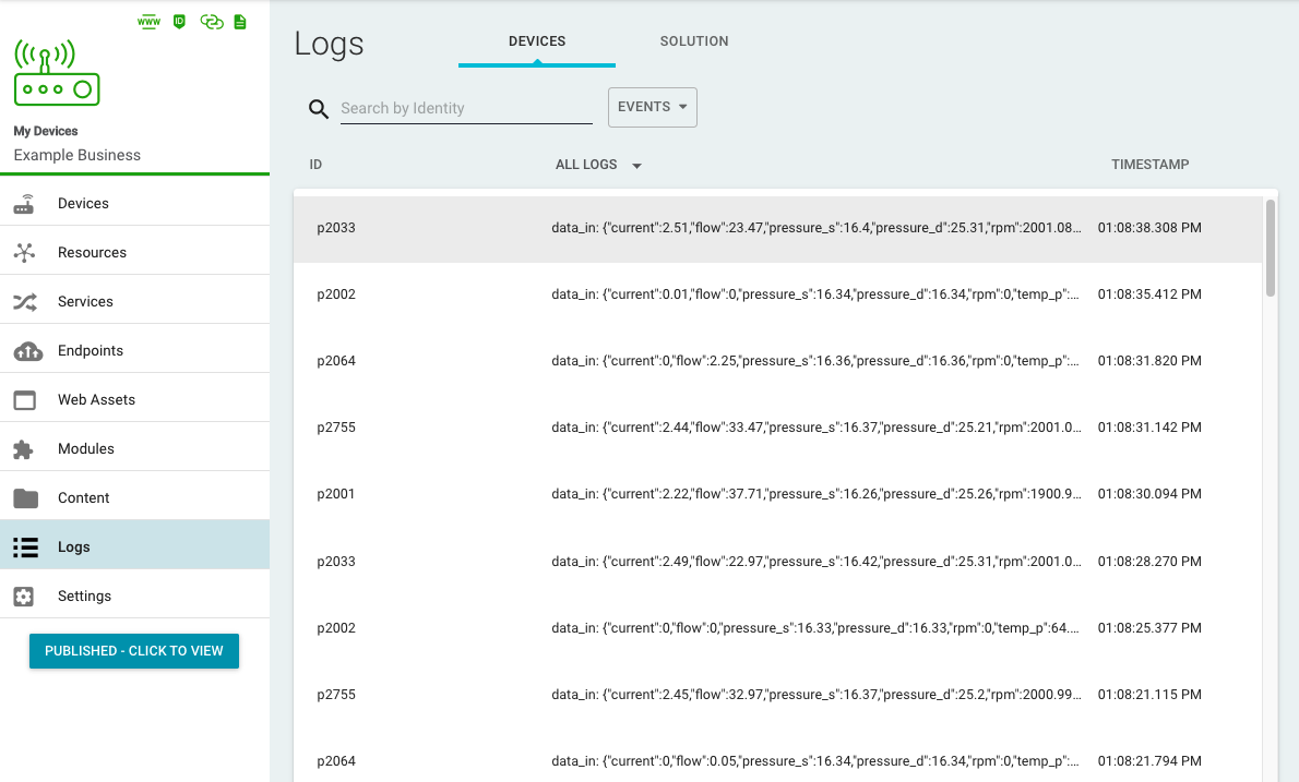 IoT Connector Device Logs Screenshot