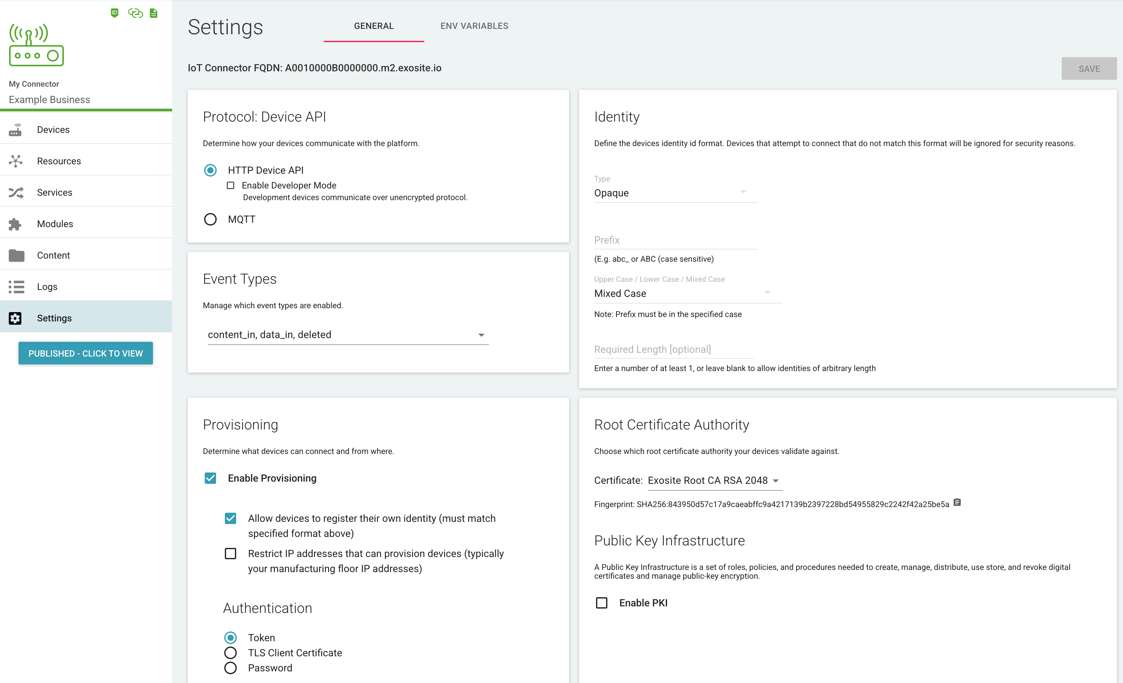 IoT Connector Settings