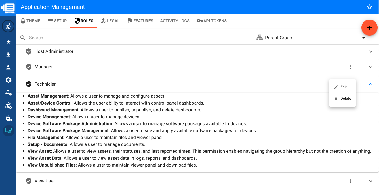 User Role Management Area