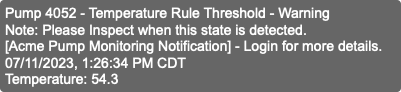 Example SMS Notification for a Threshold Rule