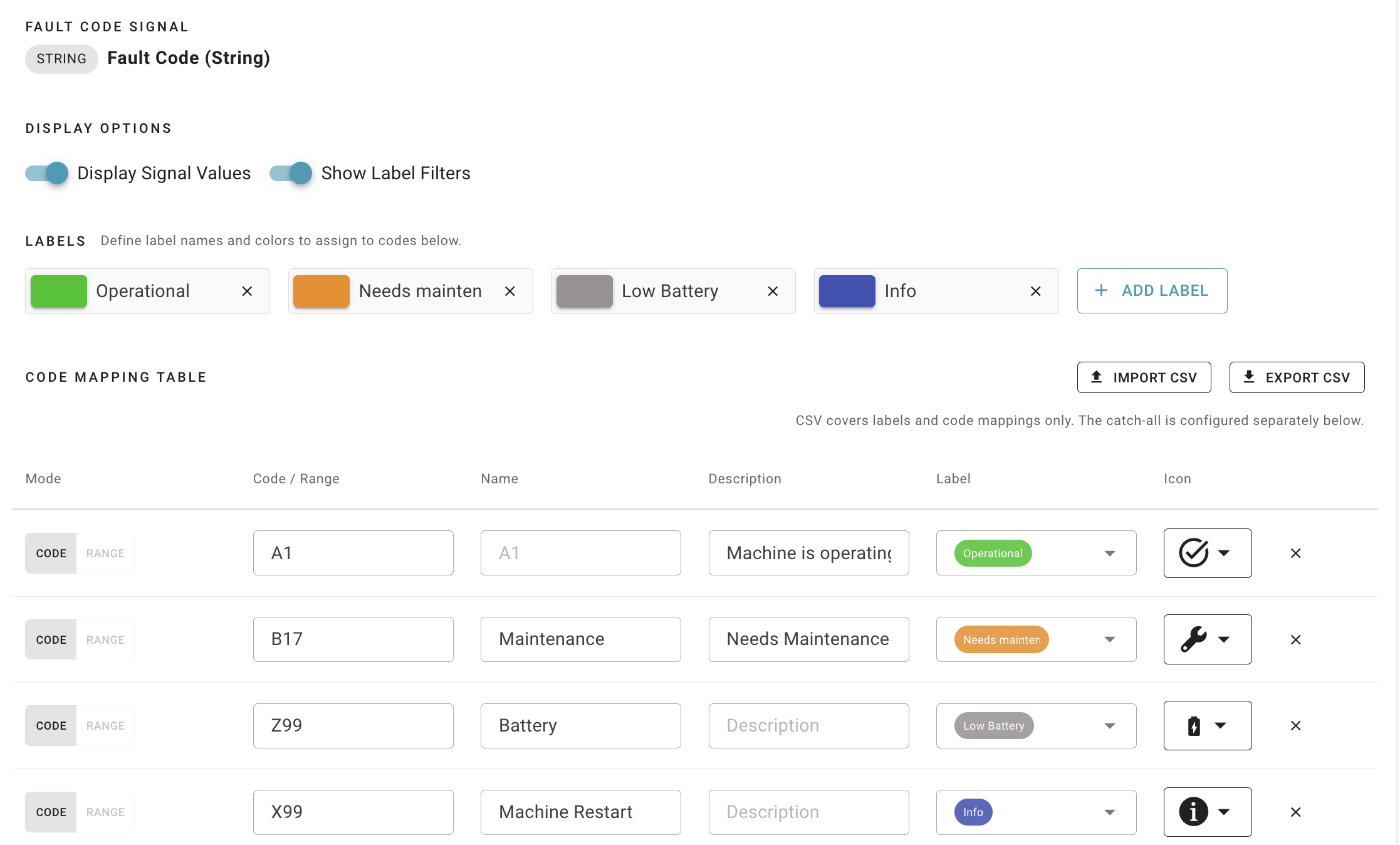 Configurable Signal Log Configuration