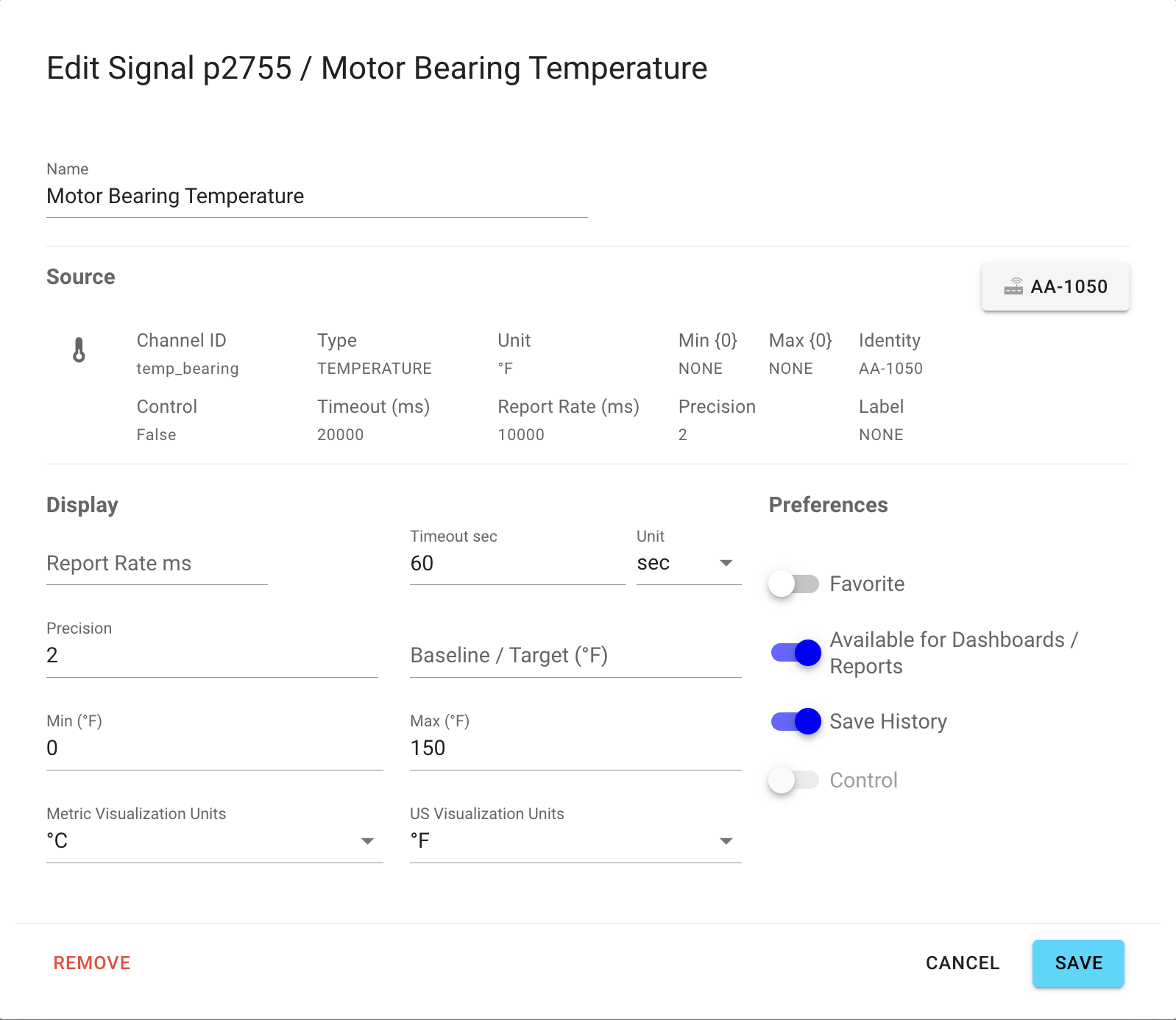 Signal editor window