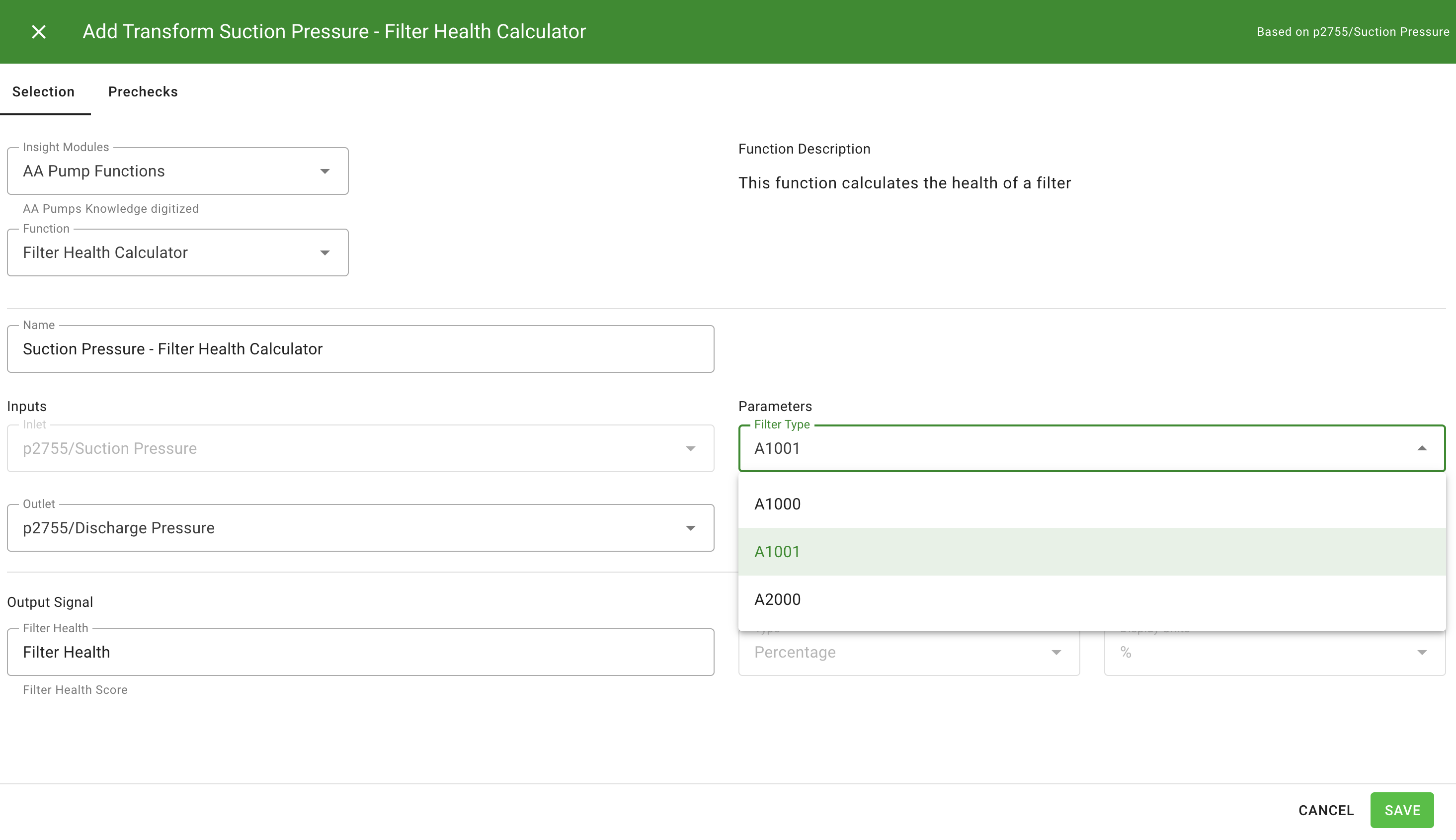 Example showing a custom function configuration