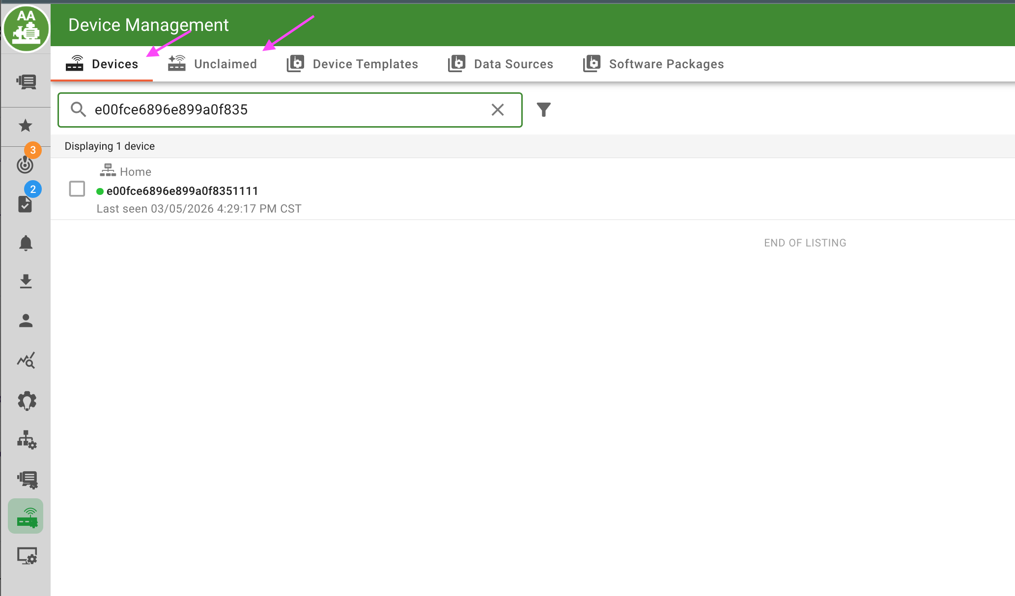 claim device in ExoSense