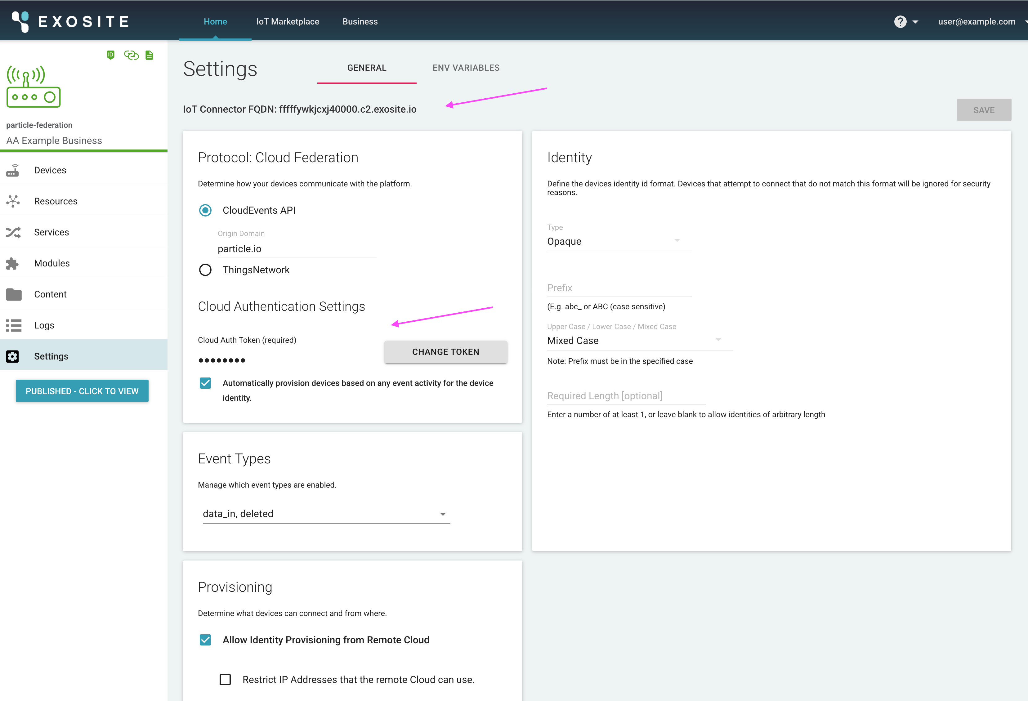 iot connector settings