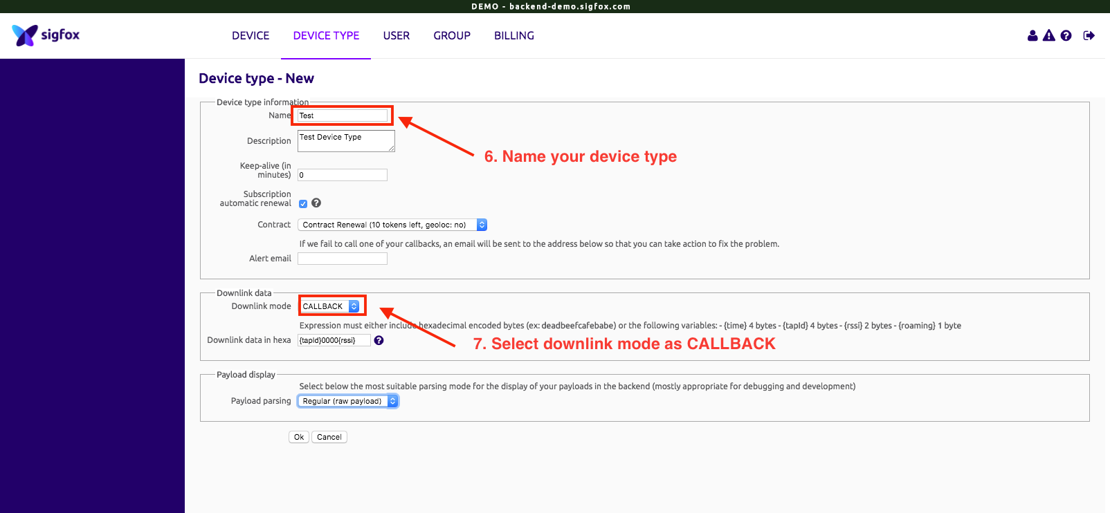 Create a devicetype in the group 2